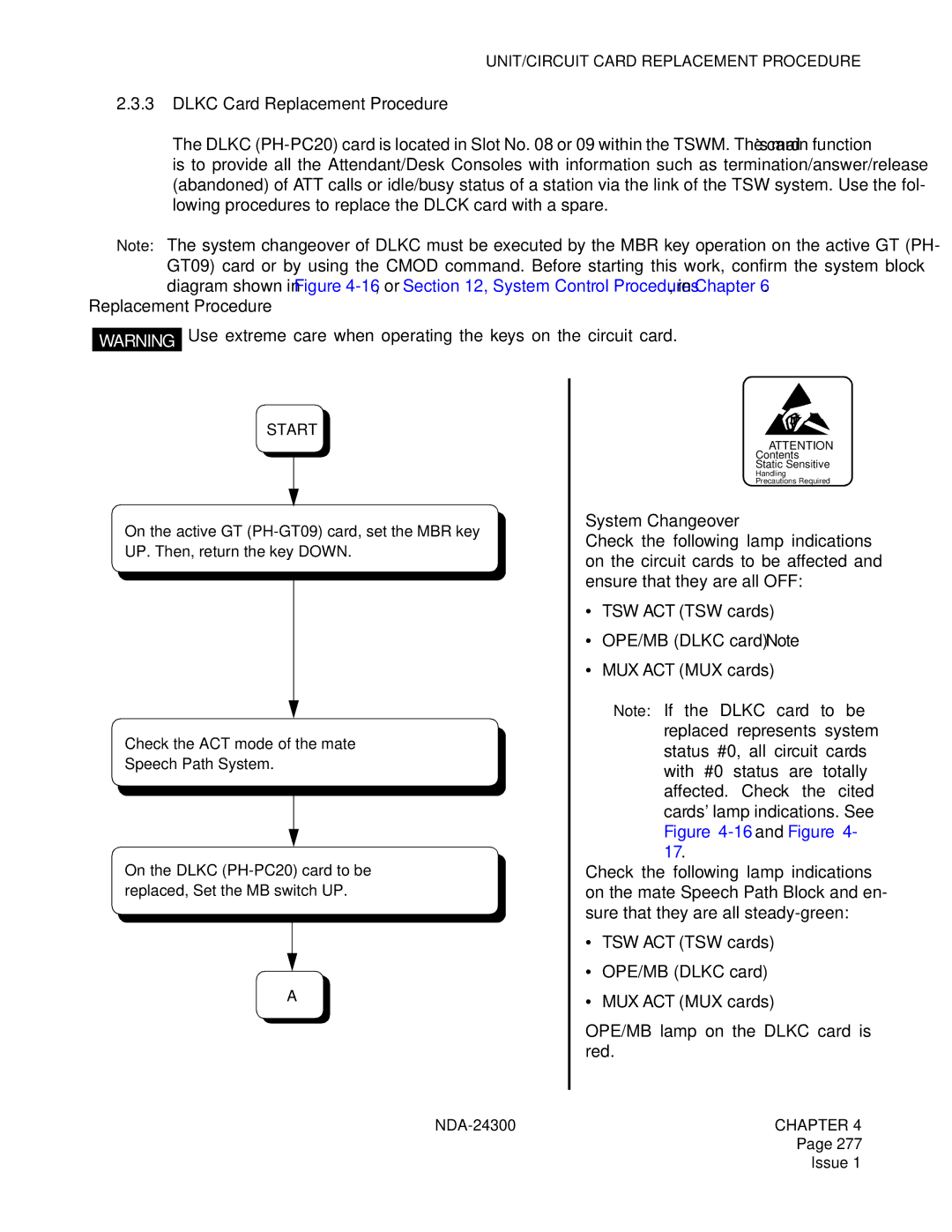 NEC NDA-24300 manual Dlkc Card Replacement Procedure 