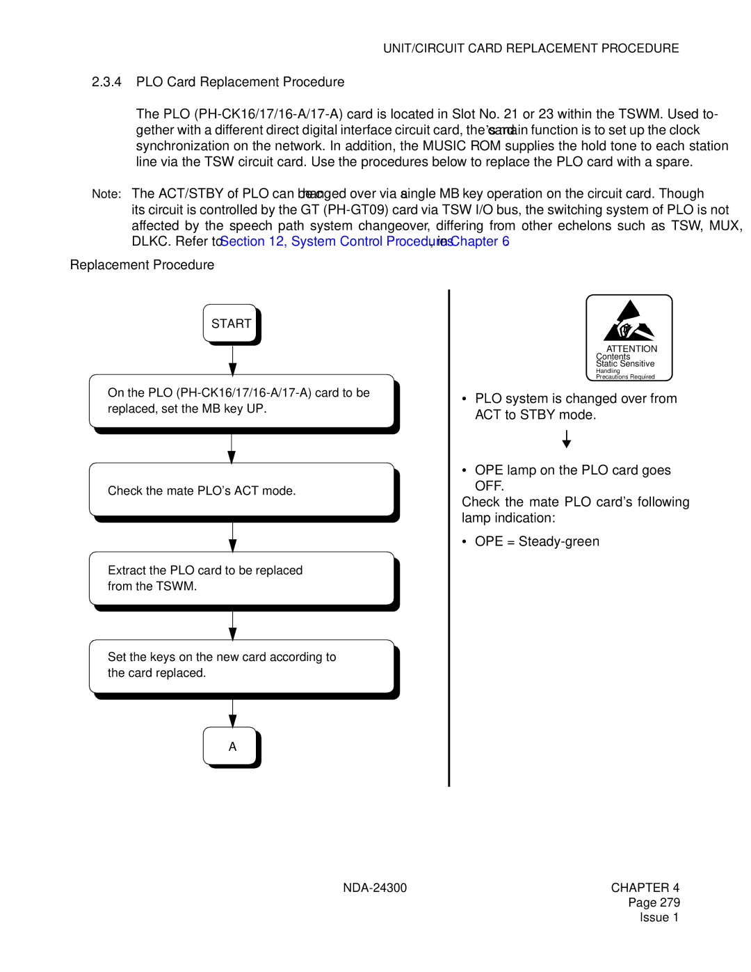 NEC NDA-24300 manual PLO Card Replacement Procedure, Off 