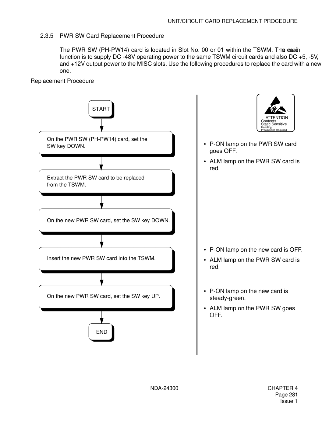 NEC NDA-24300 manual PWR SW Card Replacement Procedure 