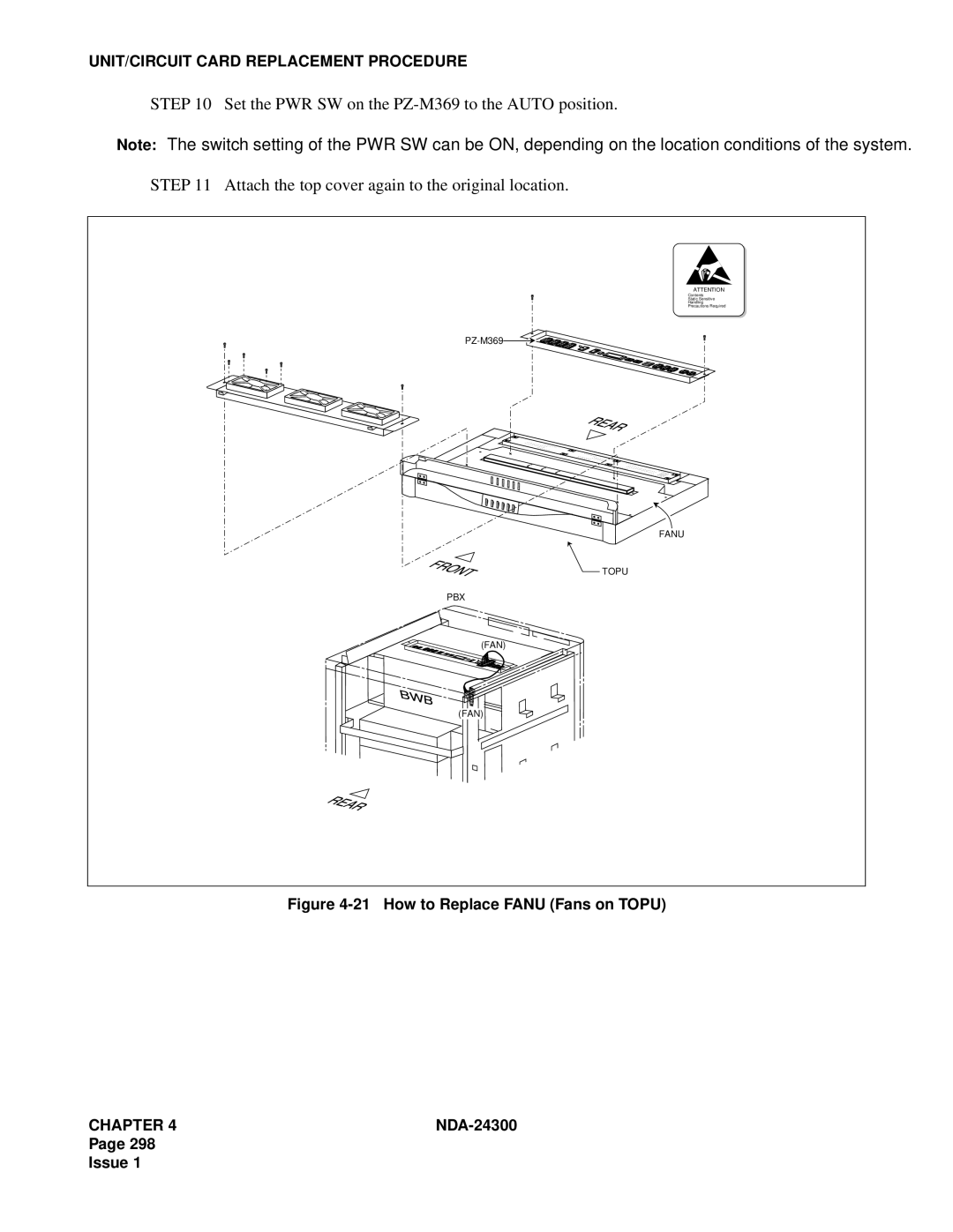 NEC NDA-24300 manual How to Replace Fanu Fans on Topu 