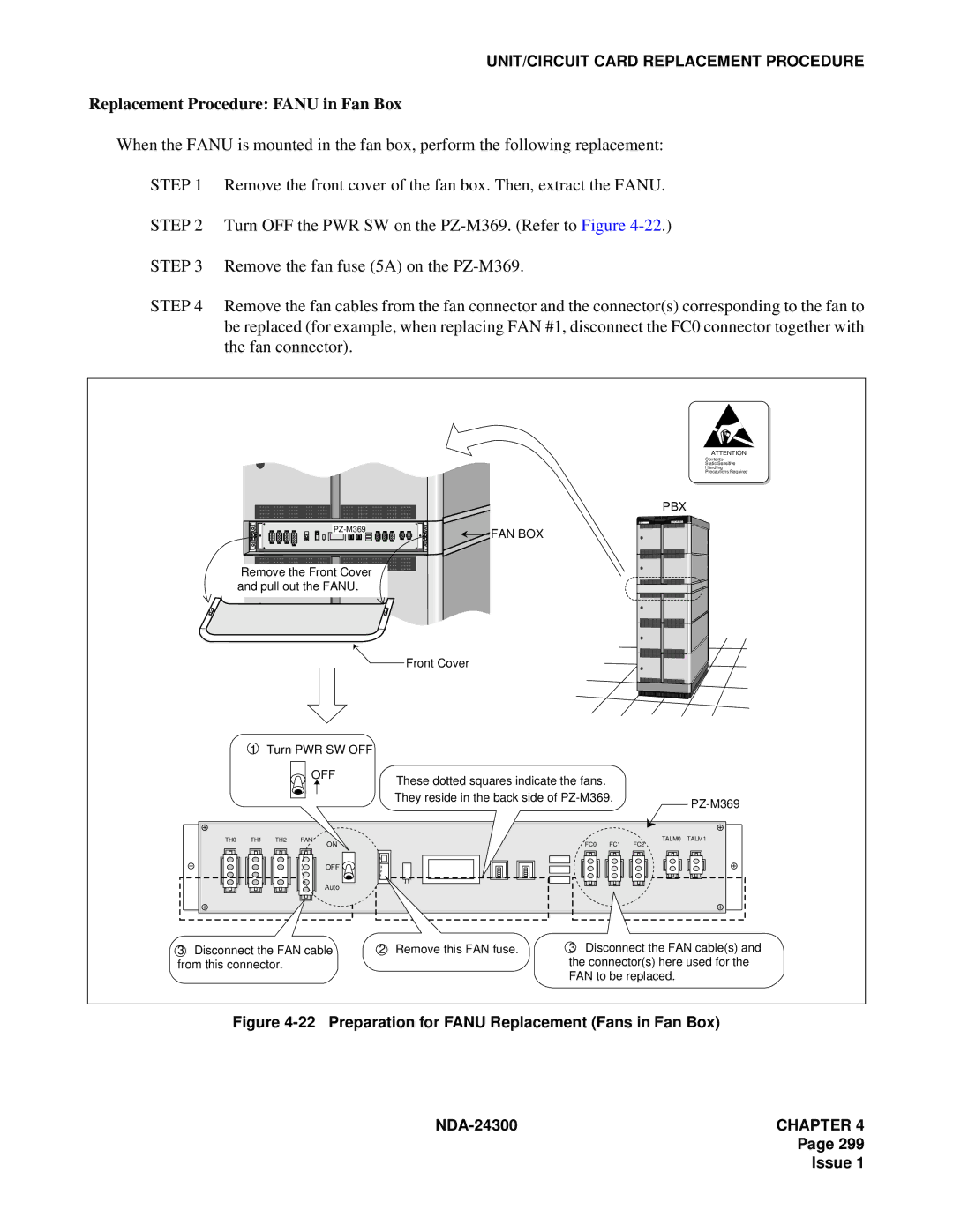 NEC NDA-24300 manual Replacement Procedure Fanu in Fan Box, Off 