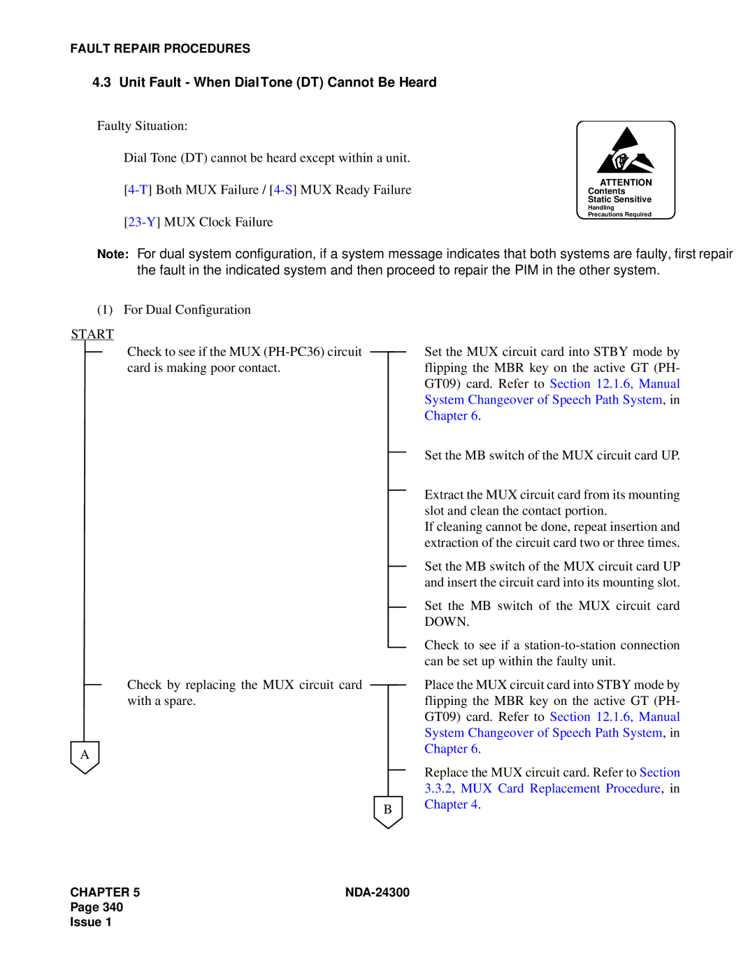 NEC NDA-24300 manual Unit Fault When Dial Tone DT Cannot Be Heard, For Dual Configuration 