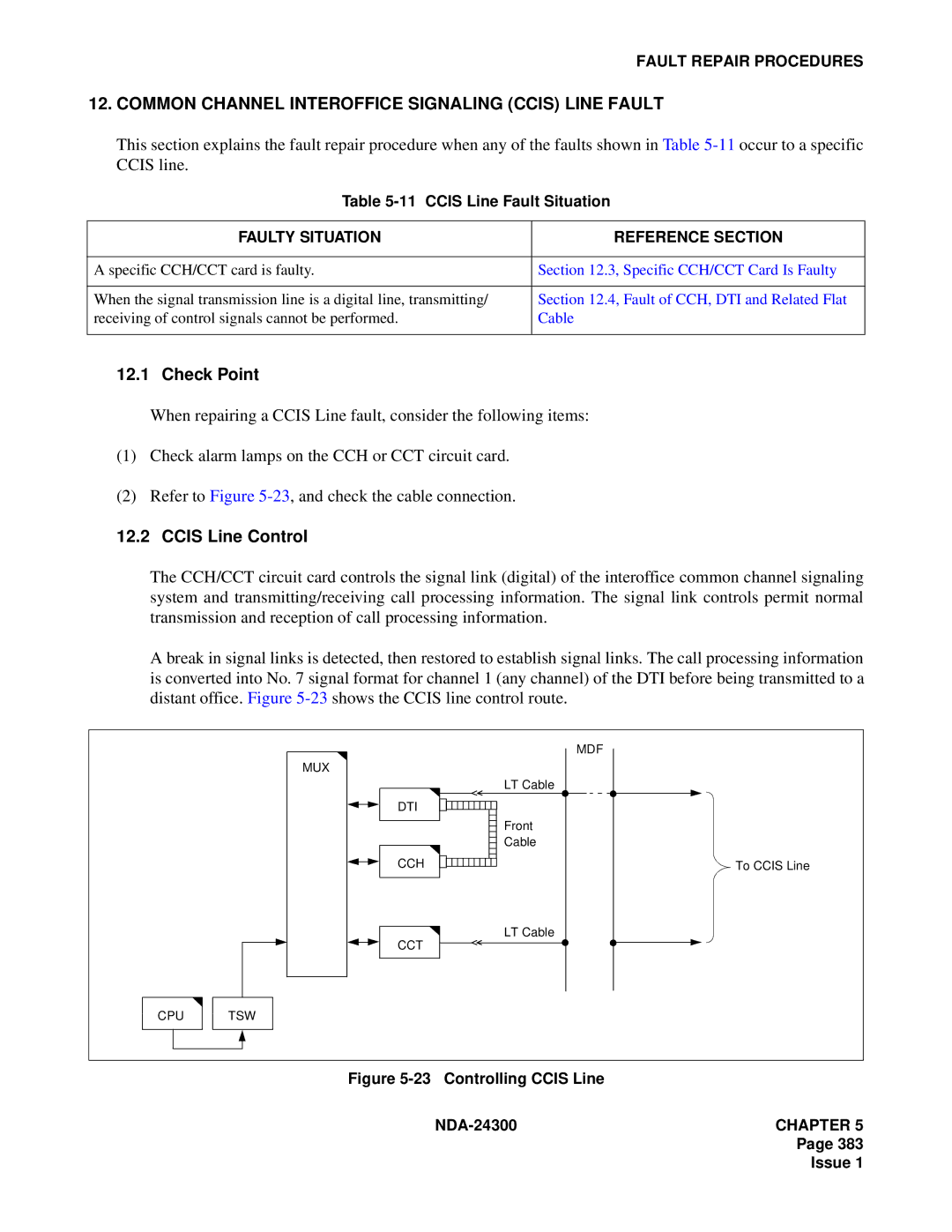 NEC NDA-24300 manual Common Channel Interoffice Signaling Ccis Line Fault, Ccis Line Control 