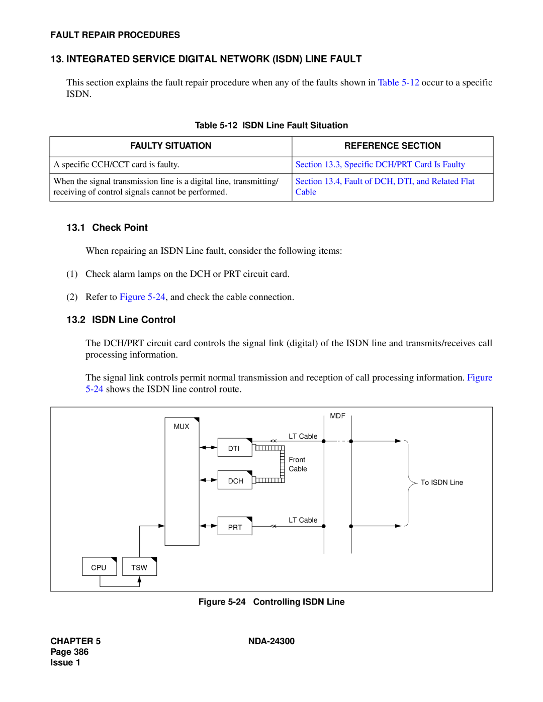 NEC NDA-24300 manual Integrated Service Digital Network Isdn Line Fault, Isdn Line Control 