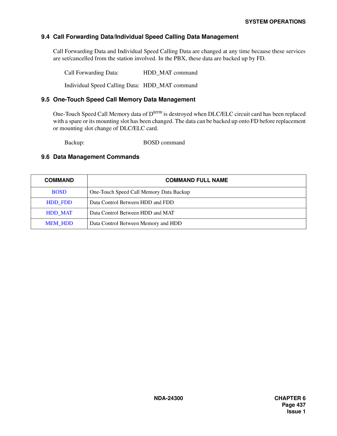 NEC NDA-24300 manual Individual Speed Calling Data Hddmat command, One-Touch Speed Call Memory Data Management 