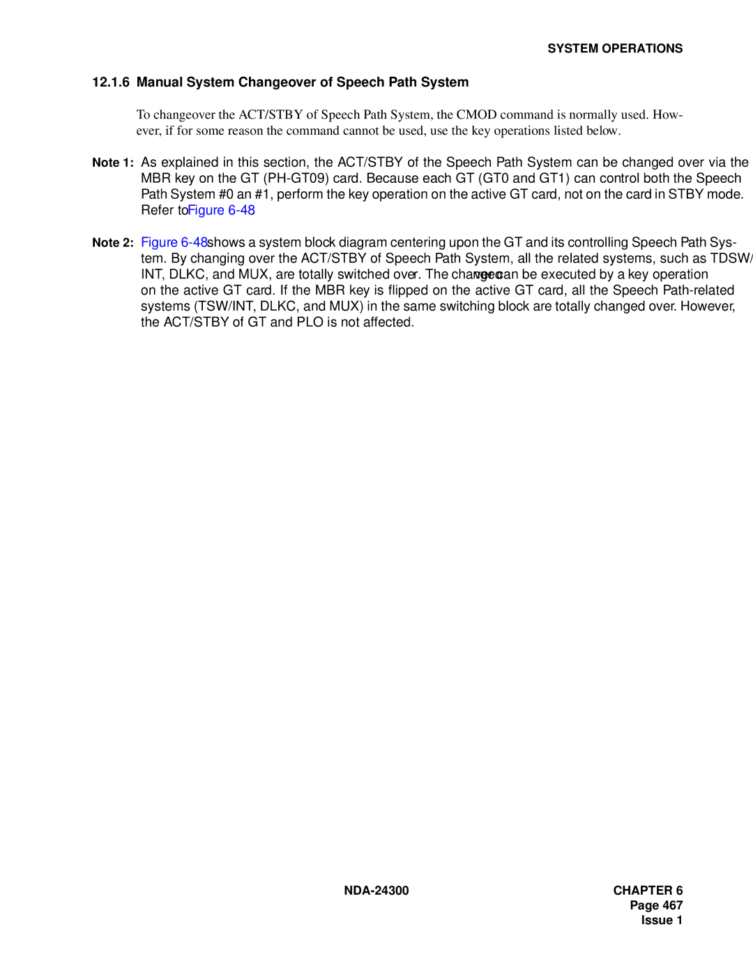 NEC NDA-24300 manual Manual System Changeover of Speech Path System 