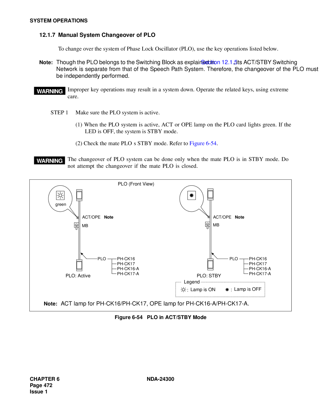 NEC NDA-24300 manual Manual System Changeover of PLO, PLO in ACT/STBY Mode 