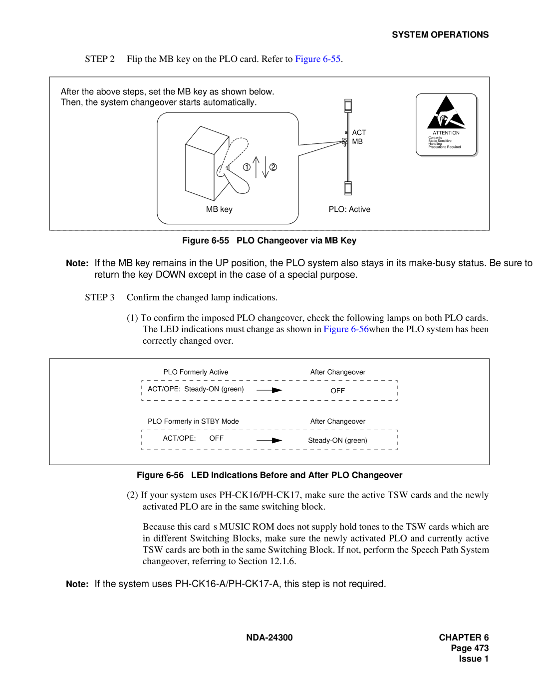 NEC NDA-24300 manual Flip the MB key on the PLO card. Refer to Figure, PLO Changeover via MB Key 