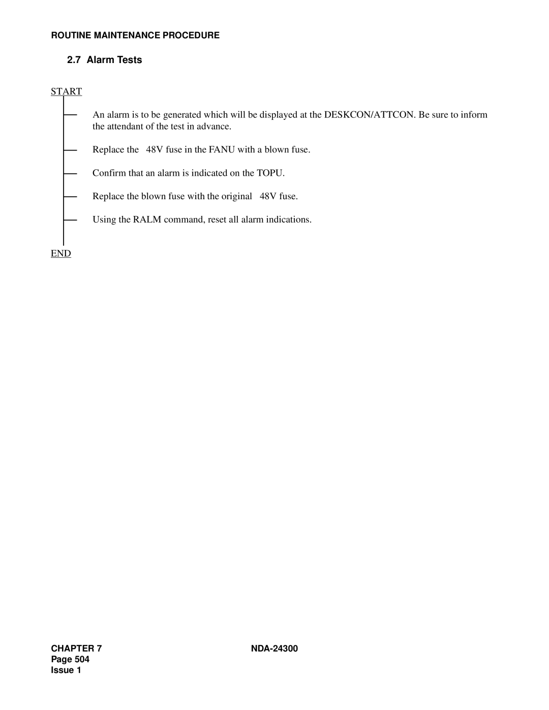 NEC NDA-24300 manual Alarm Tests 