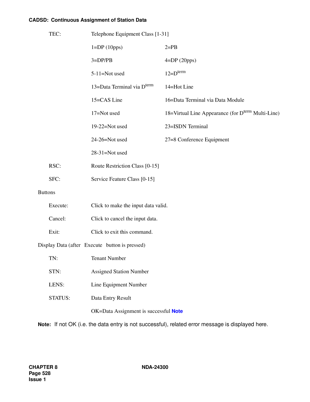 NEC NDA-24300 manual Tec, =Dp/Pb, Rsc, Sfc, Stn, Lens, Status 