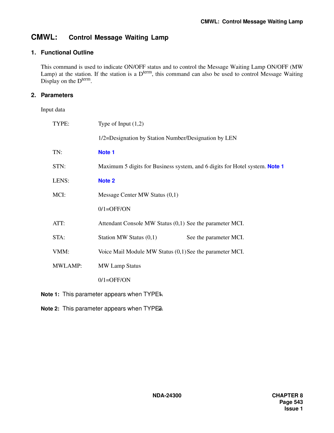 NEC NDA-24300 manual Cmwl Control Message Waiting Lamp 