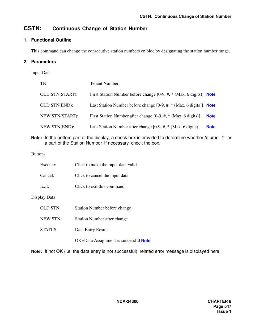 NEC NDA-24300 manual Cstn Continuous Change of Station Number 