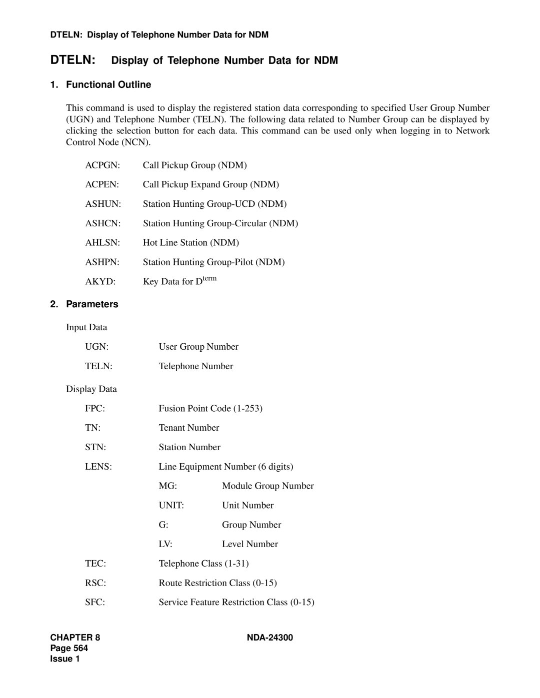 NEC NDA-24300 manual Dteln Display of Telephone Number Data for NDM 