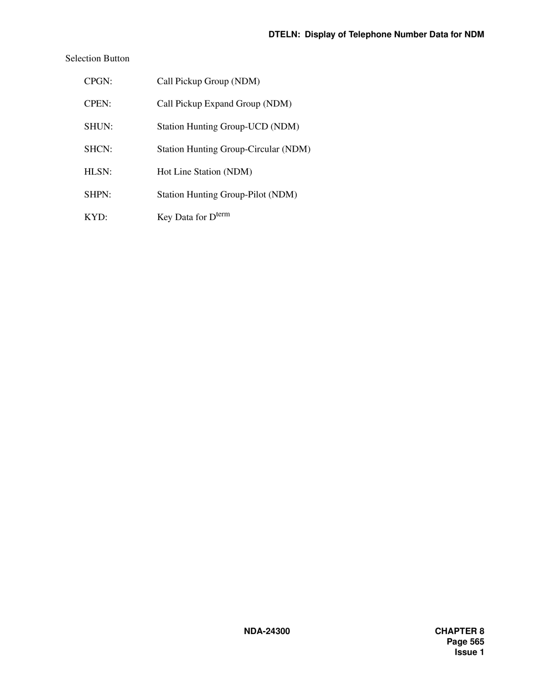 NEC NDA-24300 manual Cpgn, Cpen, Shun, Shcn, Hlsn, Shpn 