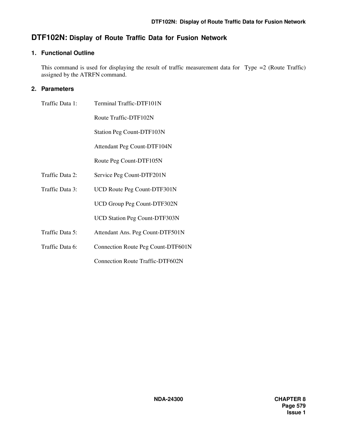 NEC NDA-24300 manual DTF102N Display of Route Traffic Data for Fusion Network 