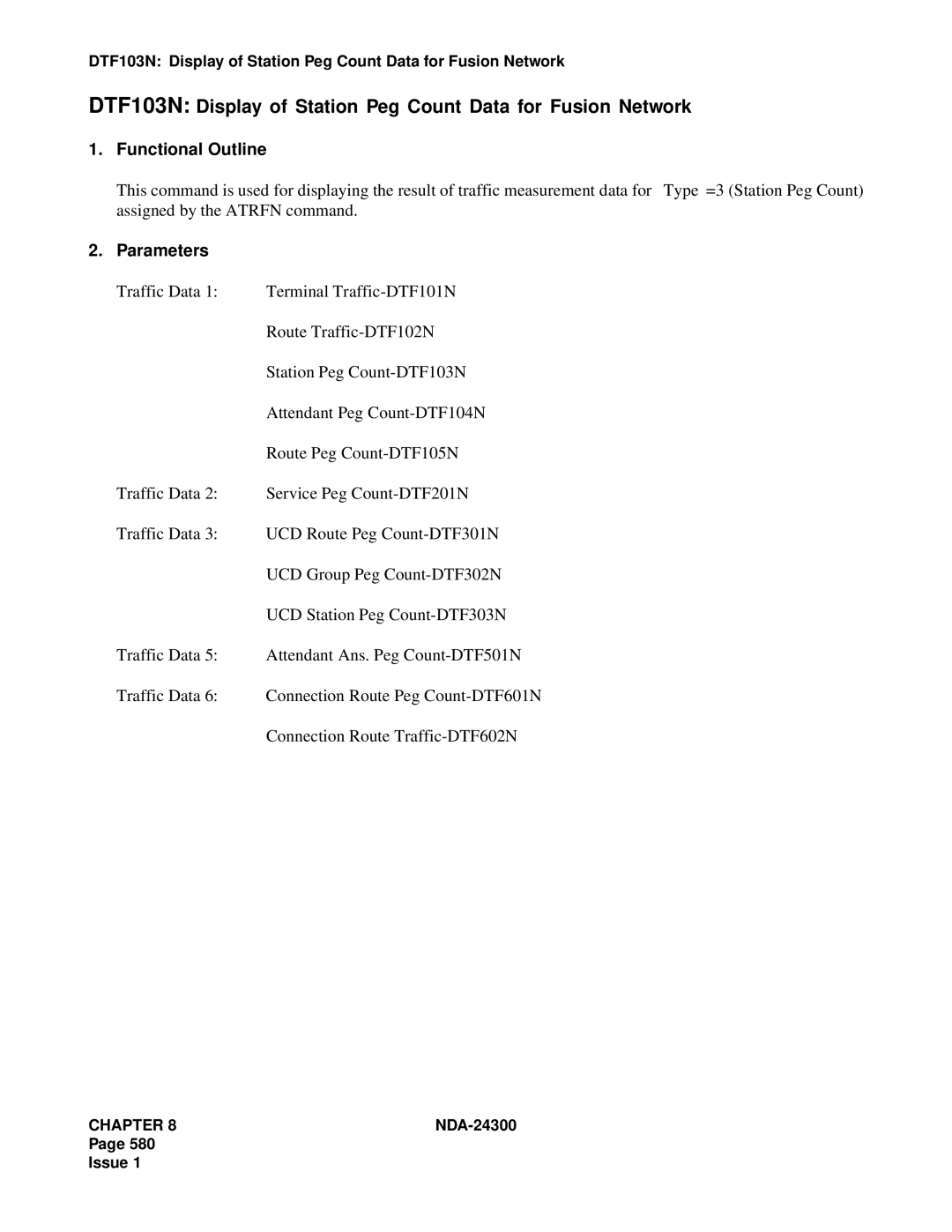 NEC NDA-24300 manual DTF103N Display of Station Peg Count Data for Fusion Network 