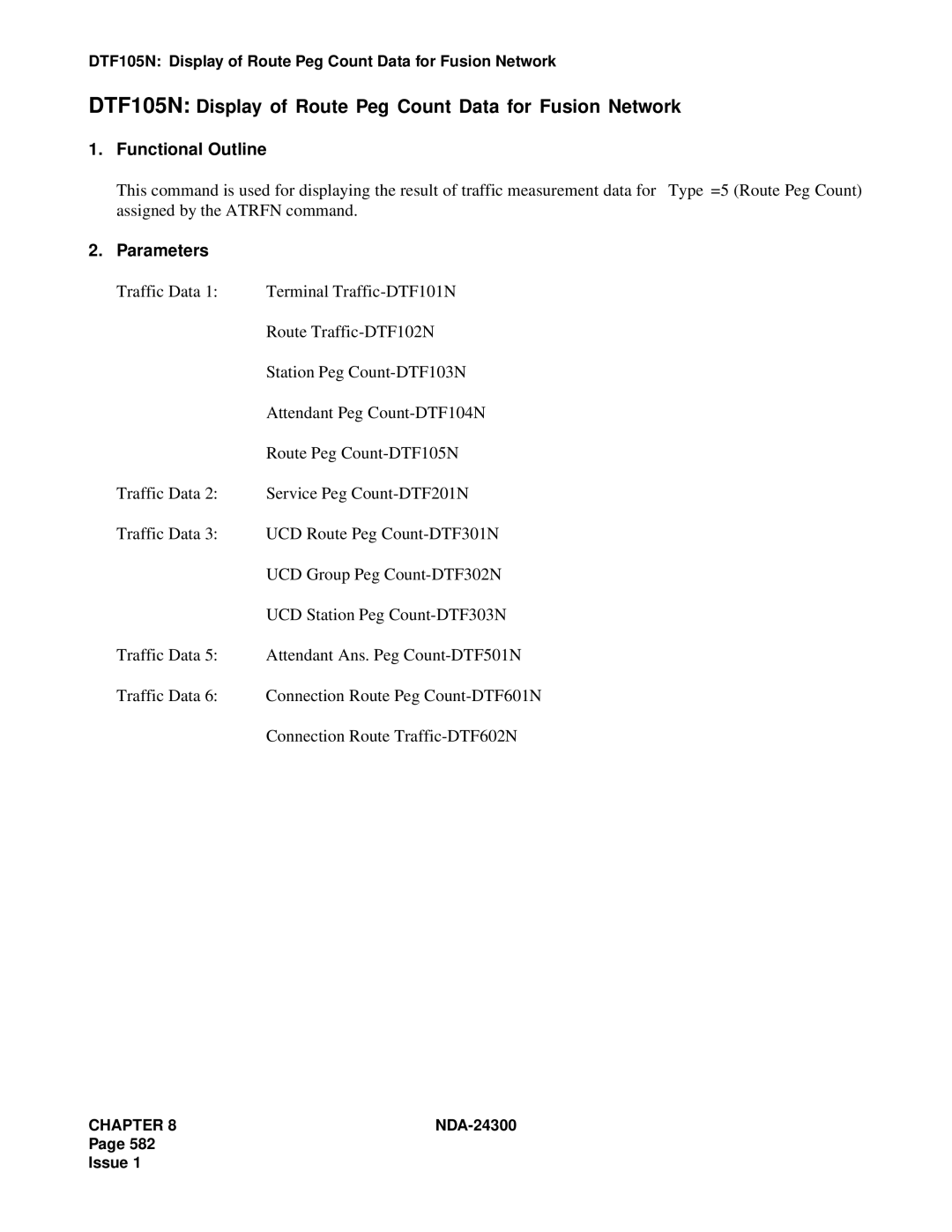 NEC NDA-24300 manual DTF105N Display of Route Peg Count Data for Fusion Network 