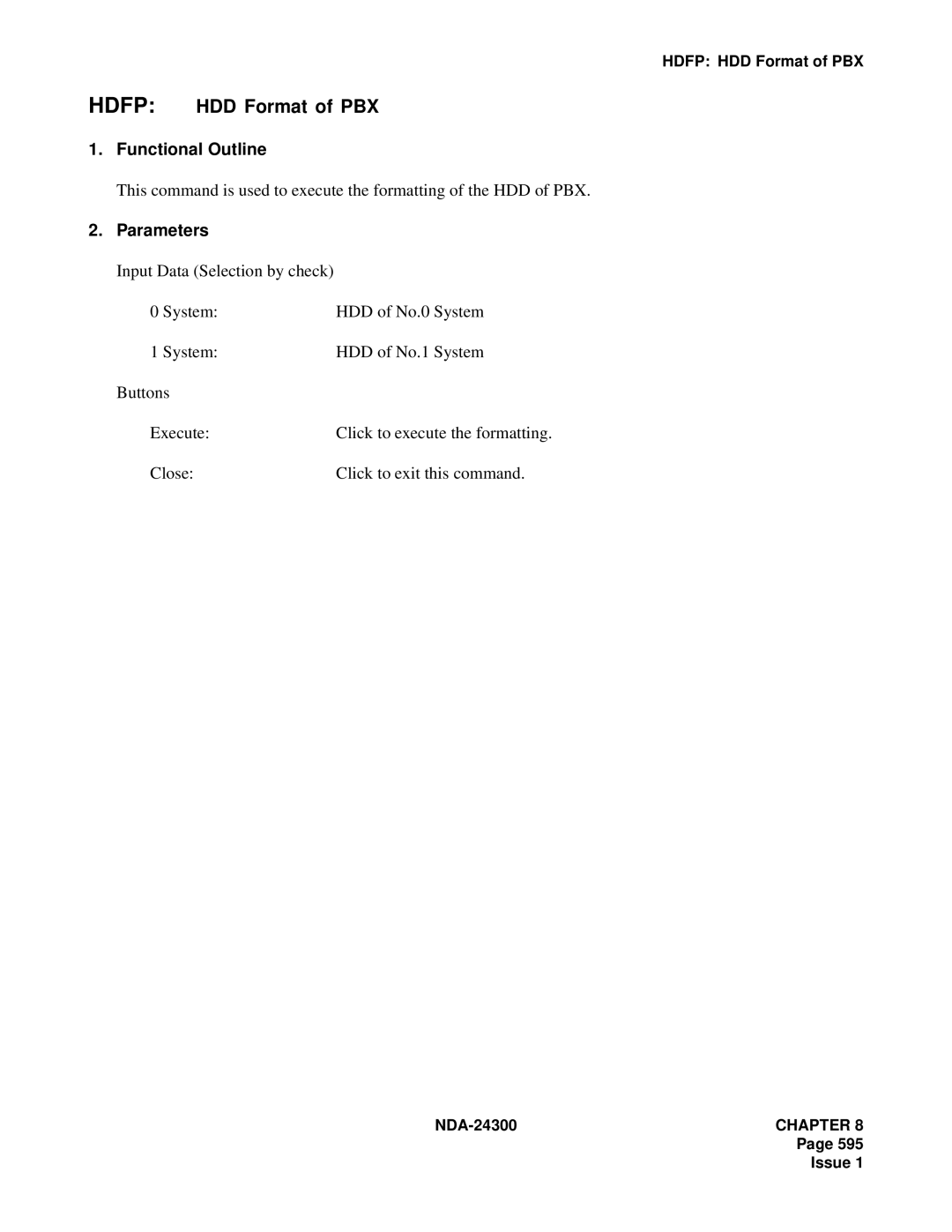 NEC NDA-24300 manual Hdfp HDD Format of PBX 