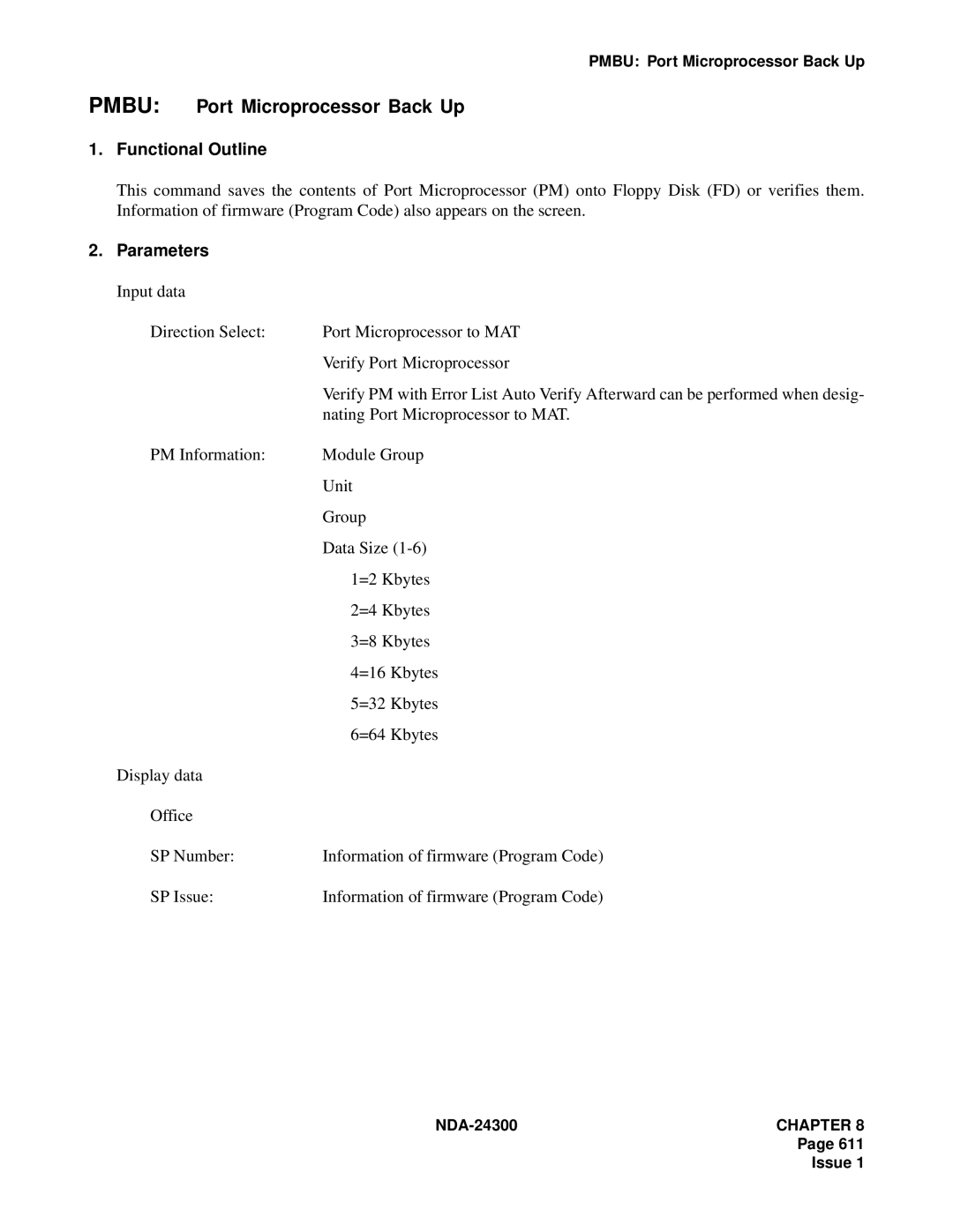 NEC NDA-24300 manual Pmbu Port Microprocessor Back Up, Nating Port Microprocessor to MAT 