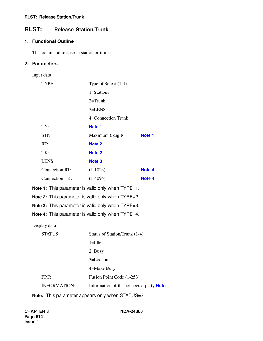 NEC NDA-24300 manual Rlst Release Station/Trunk, =Lens, Information 