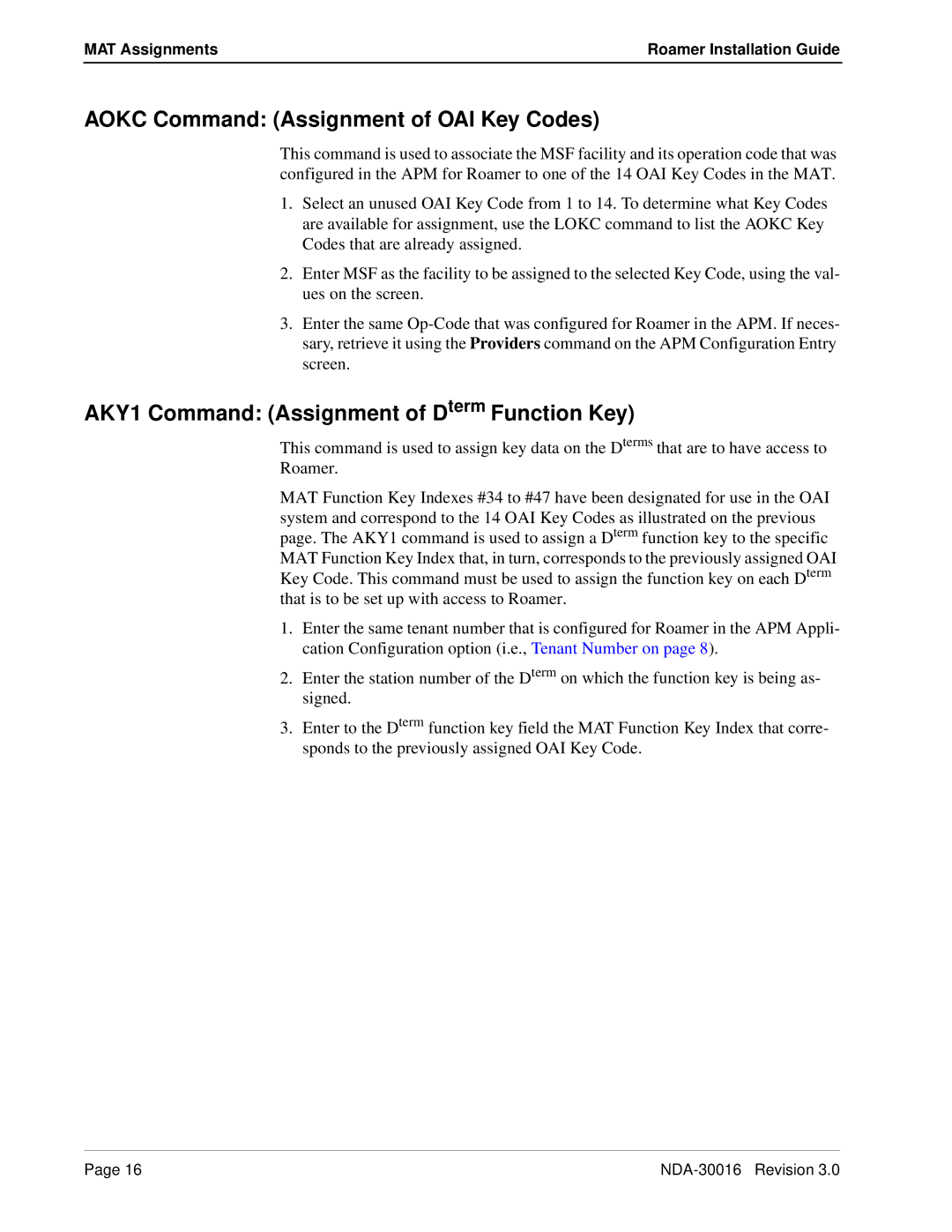 NEC NDA-30016-003 manual Aokc Command Assignment of OAI Key Codes, AKY1 Command Assignment of Dterm Function Key 