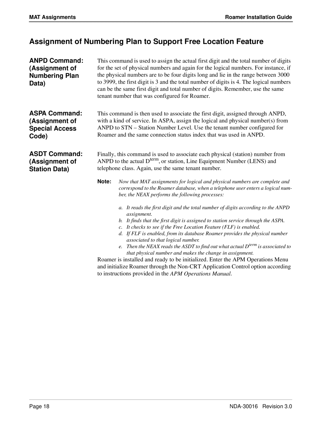 NEC NDA-30016-003 manual MAT Assignments Roamer Installation Guide 