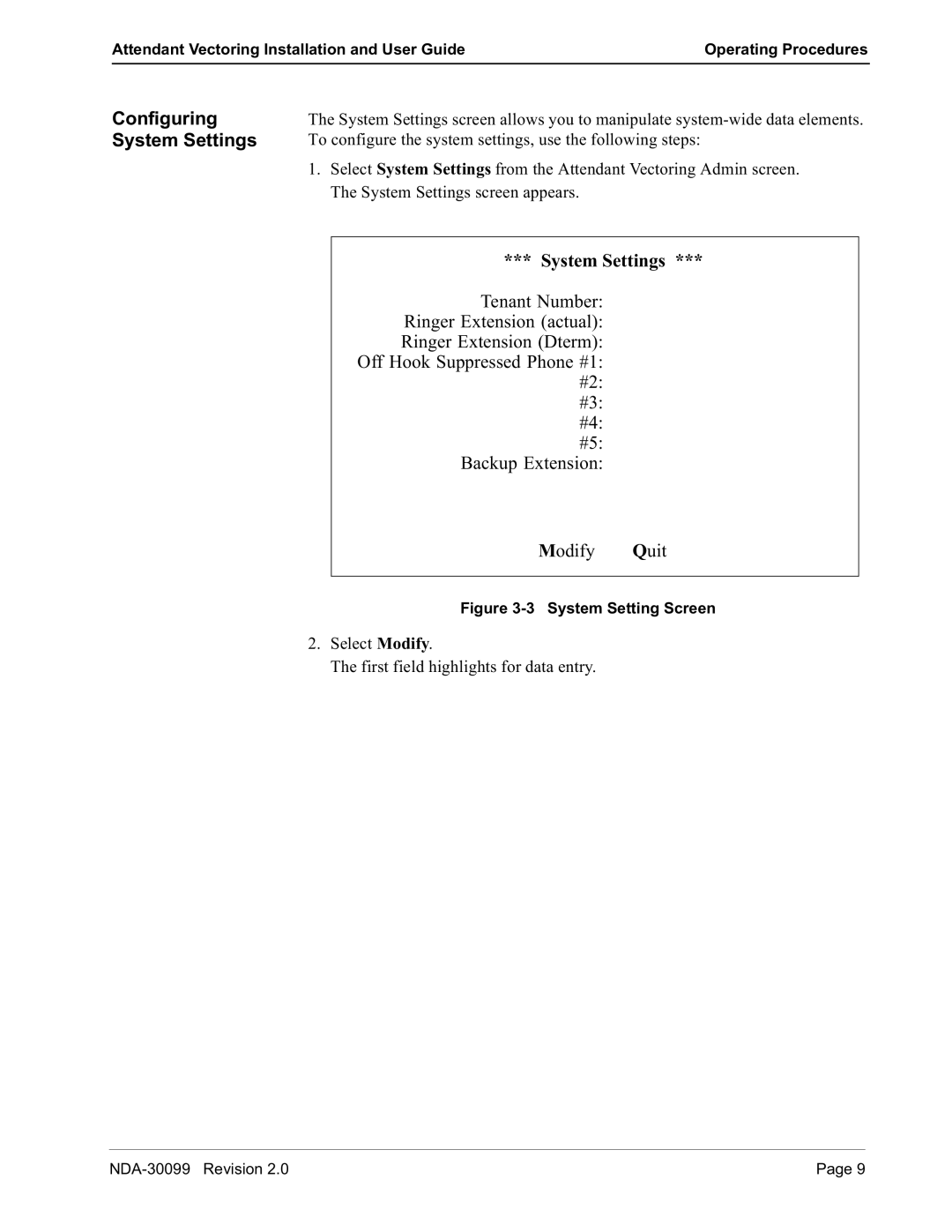 NEC NDA-30099-002 manual Dfnxswhqvlrq, LJXUH6\VWHP6HWWLQJ6FUHHQ 