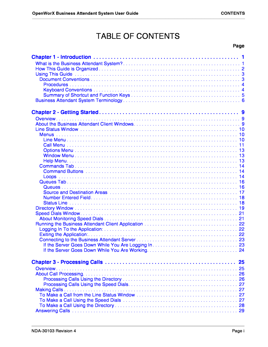NEC NDA-30103-004 manual Table Of Contents, Page 