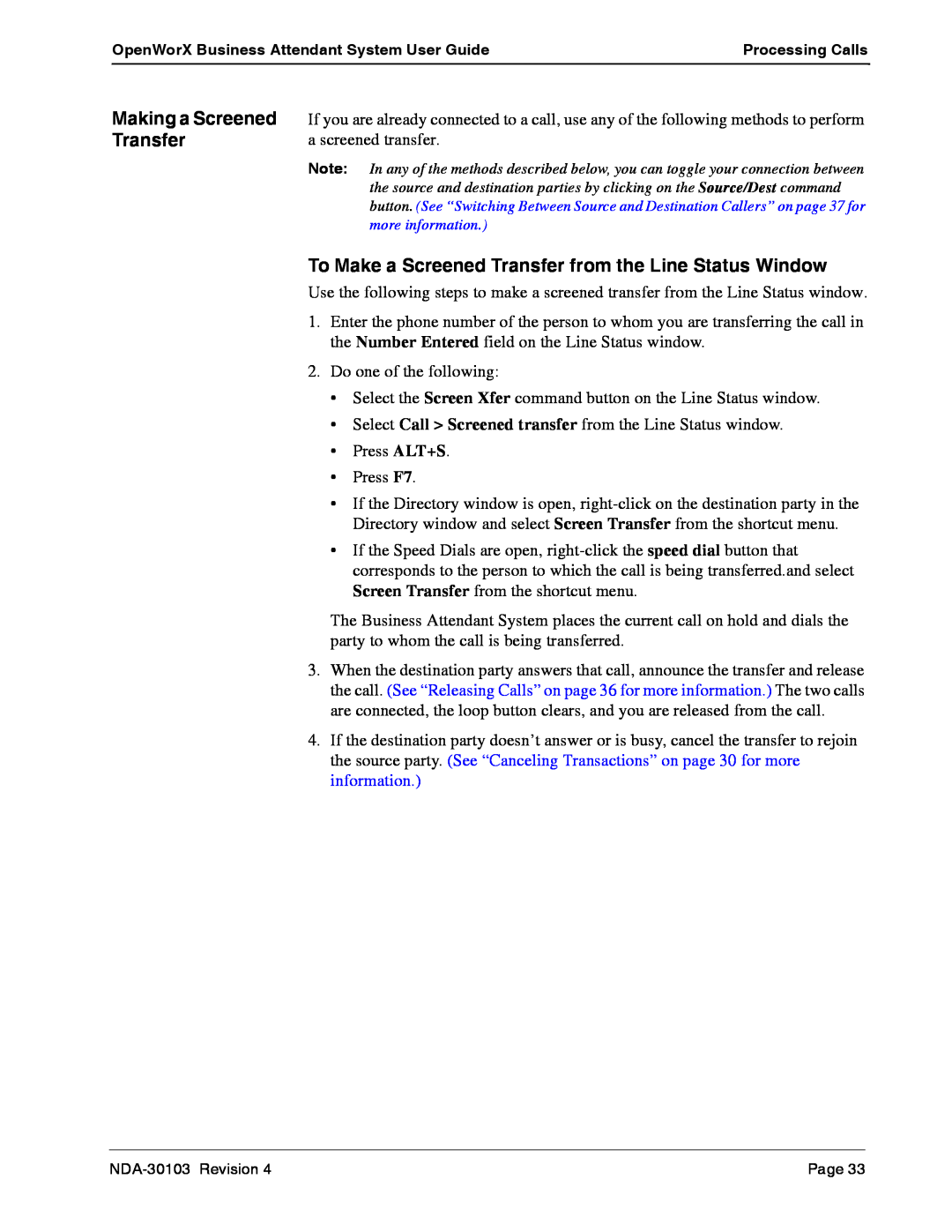 NEC NDA-30103-004 manual Making a Screened, Transfer, a screened transfer 