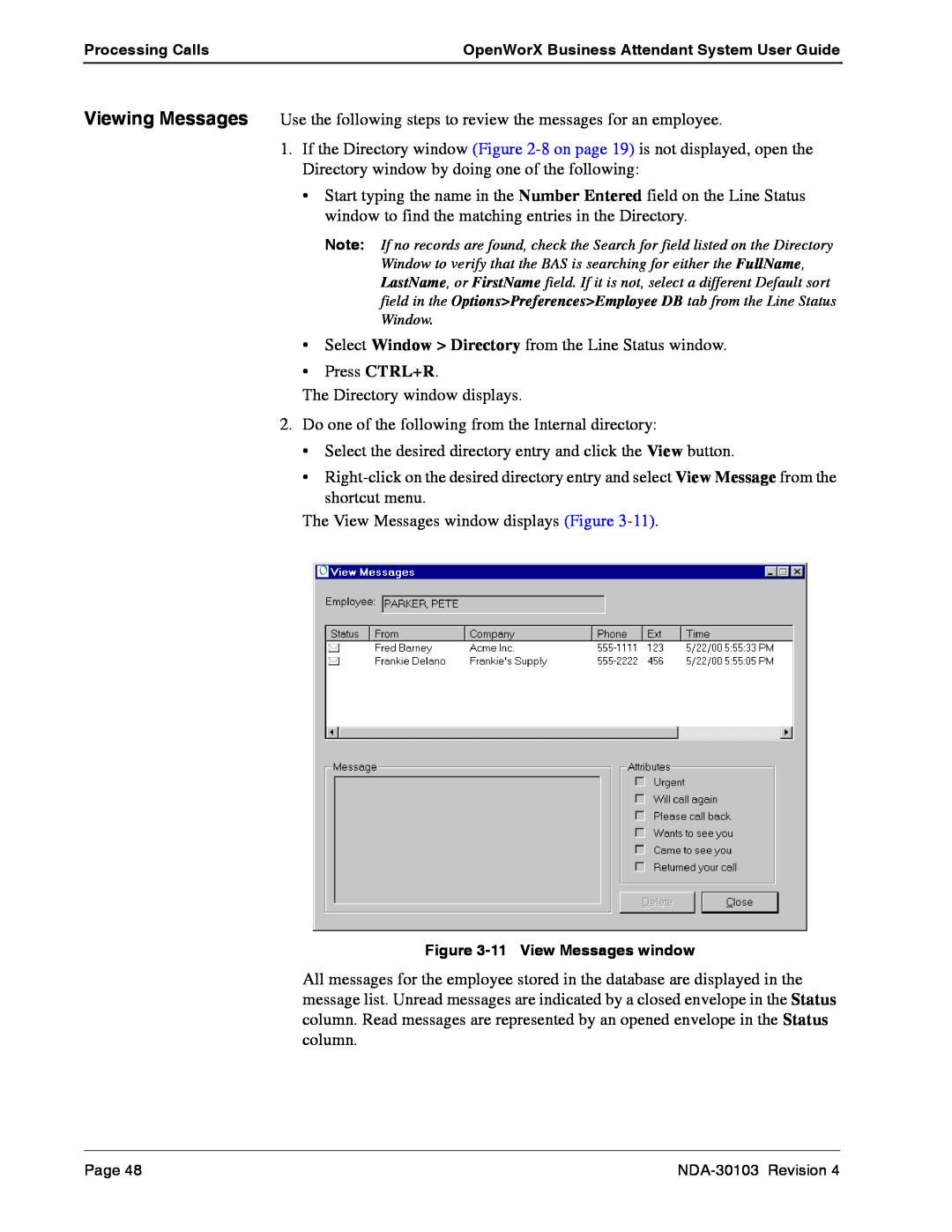 NEC NDA-30103-004 manual Press CTRL+R The Directory window displays 
