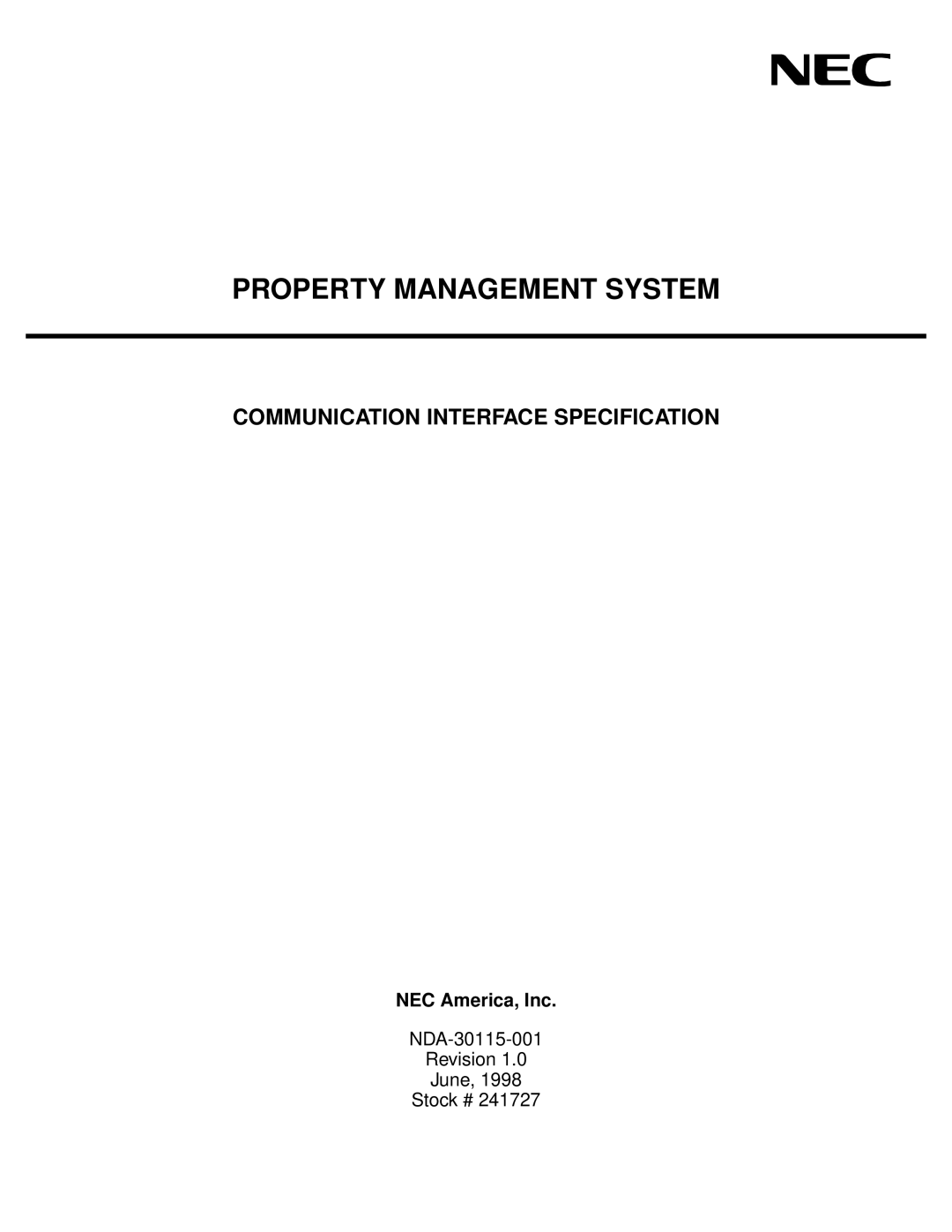 NEC NDA-30115-001 manual Property Management System, NEC America, Inc 