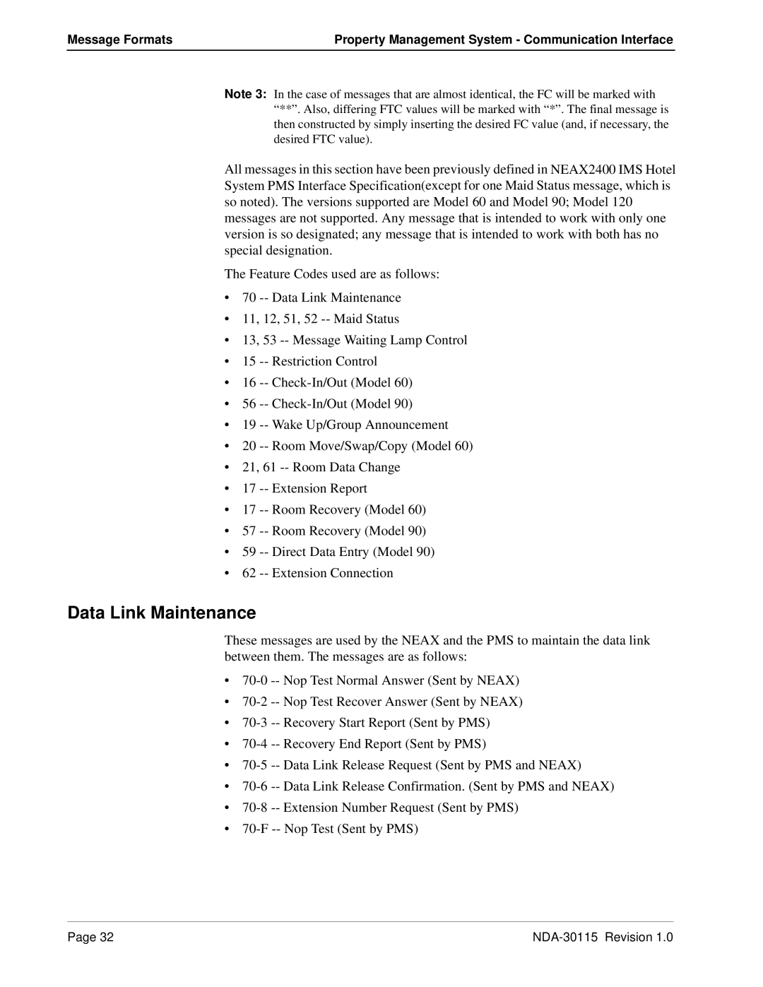 NEC NDA-30115-001 manual Data Link Maintenance 