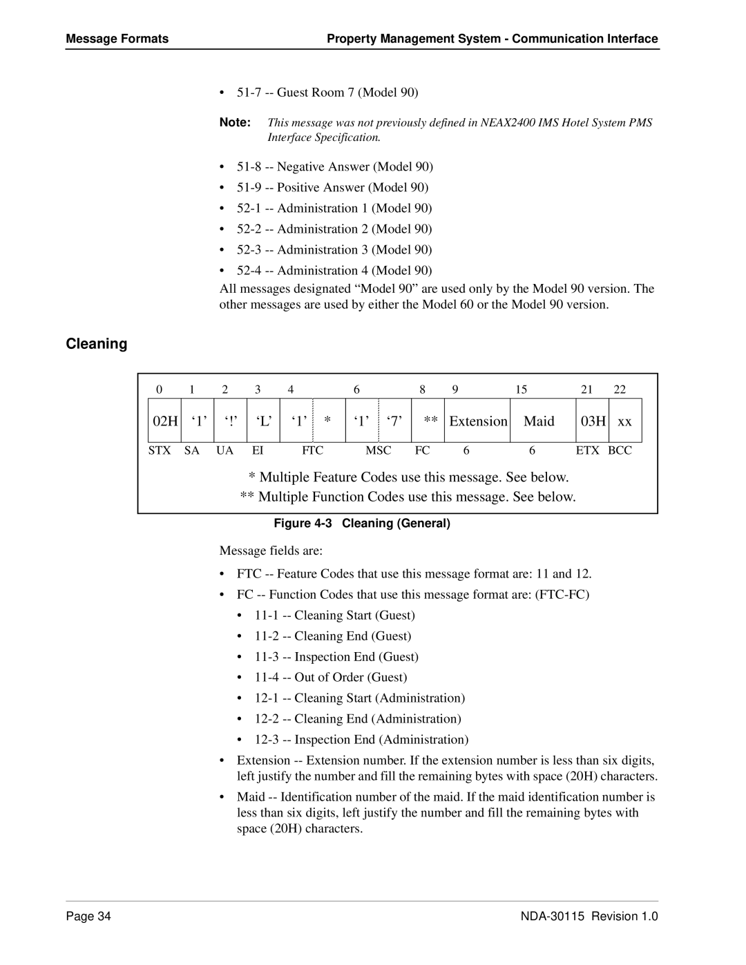 NEC NDA-30115-001 manual Cleaning, 02H ‘1’ ‘!’ ‘L’ ‘1’ ‘7’ Extension Maid 03H 