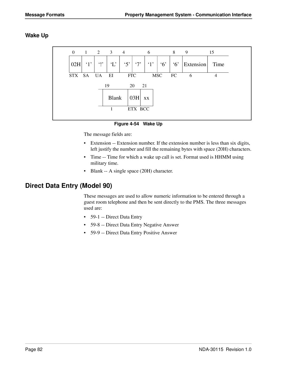 NEC NDA-30115-001 manual Wake Up, 02H ‘1’ ‘!’ ‘L’ ‘5’ ‘7’ ‘1’ ‘6’ ‘6’ Extension Time 