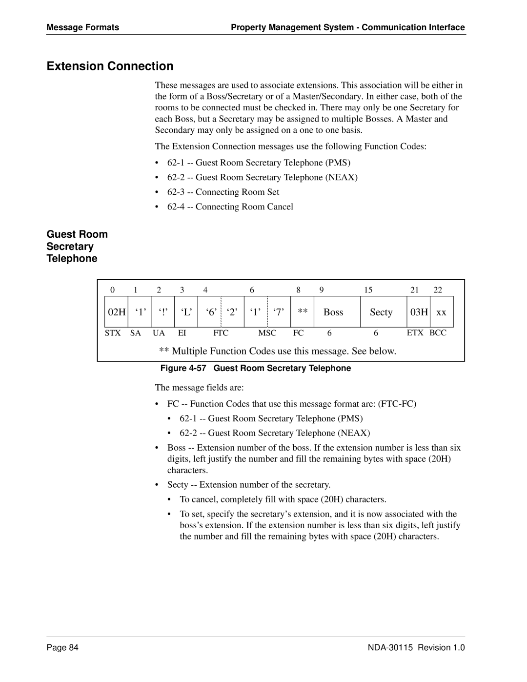 NEC NDA-30115-001 manual 02H ‘1’ ‘!’ ‘L’ ‘6’ ‘2’ ‘1’ ‘7’ Boss Secty 03H, Guest Room Secretary Telephone 