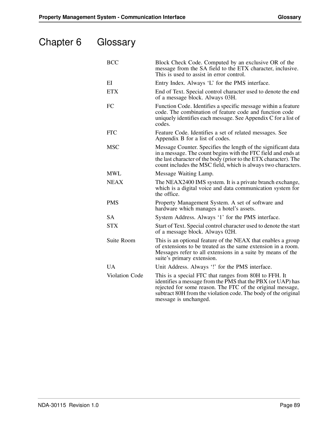 NEC NDA-30115-001 manual Chapter Glossary, Bcc 