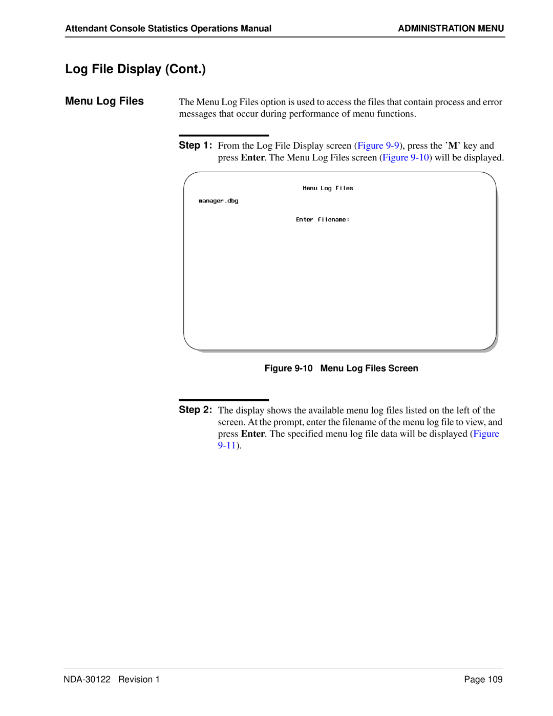 NEC NDA-30122 manual Menu Log Files, Messages that occur during performance of menu functions 