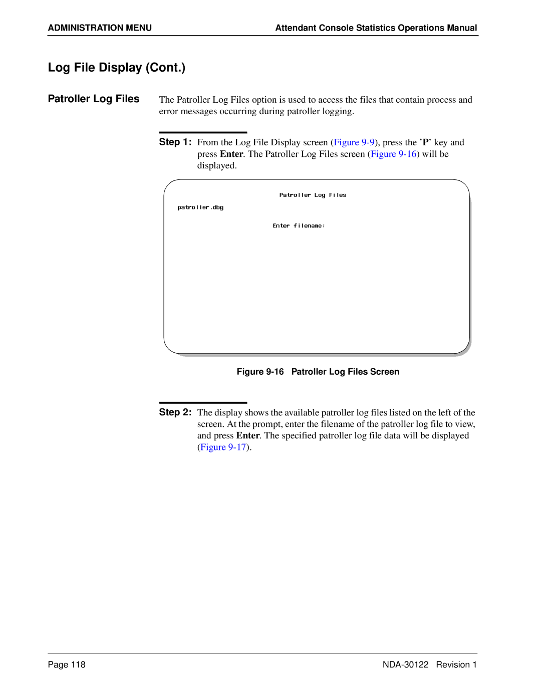 NEC NDA-30122 manual Patroller Log Files Screen 