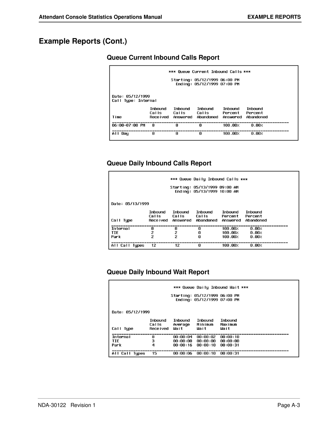 NEC NDA-30122 manual Example Reports 