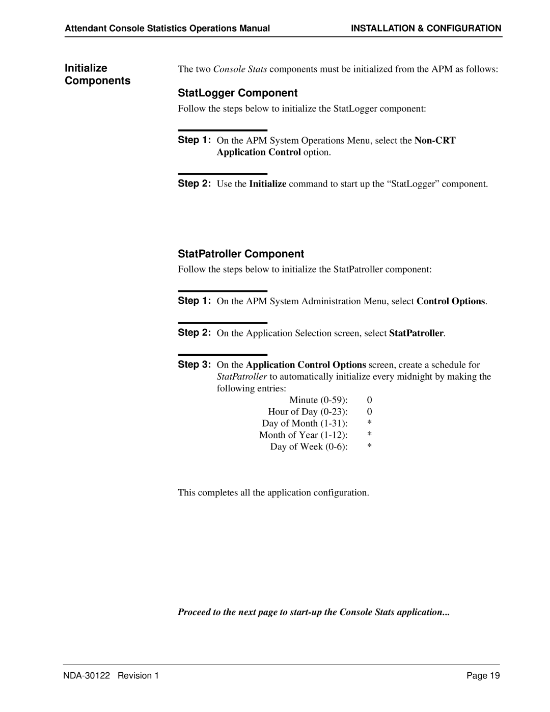 NEC NDA-30122 manual Initialize, Components StatLogger Component, StatPatroller Component, Application Control option 