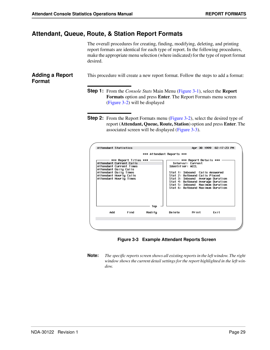 NEC NDA-30122 manual Attendant, Queue, Route, & Station Report Formats 