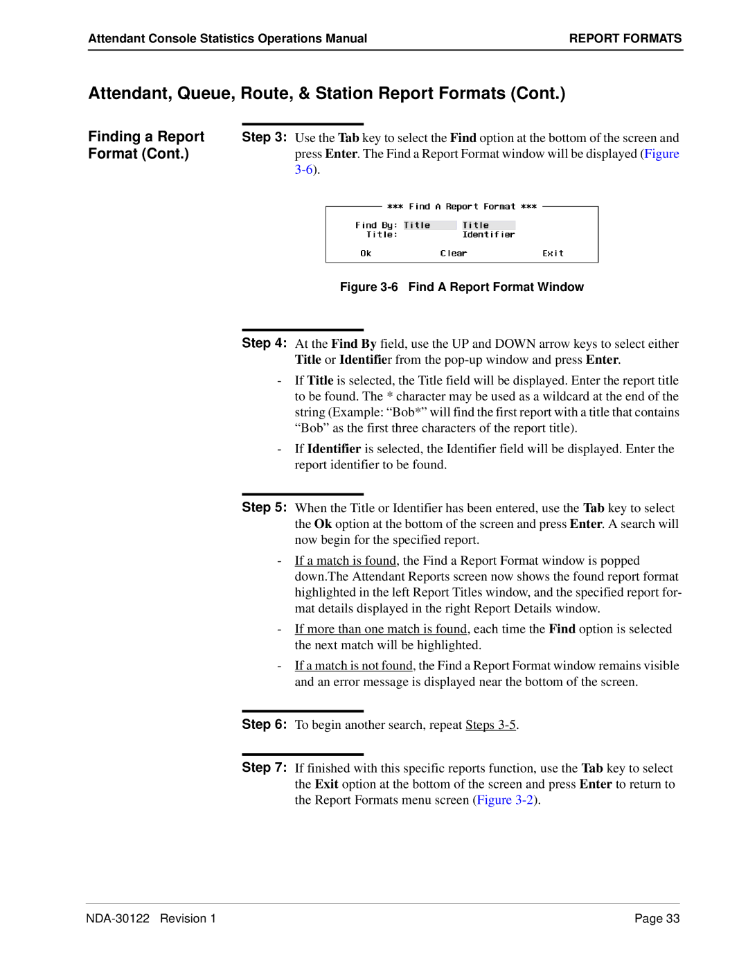 NEC NDA-30122 manual Find a Report Format Window 