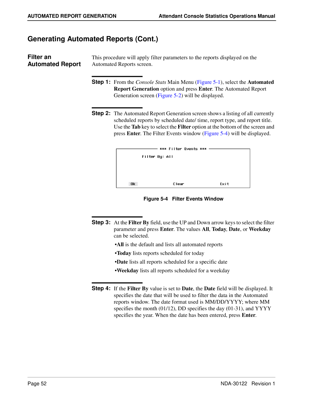 NEC NDA-30122 manual Filter an Automated Report, Filter Events Window 