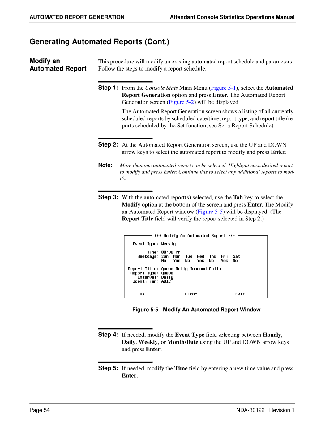 NEC NDA-30122 manual Modify an Automated Report, Modify An Automated Report Window 