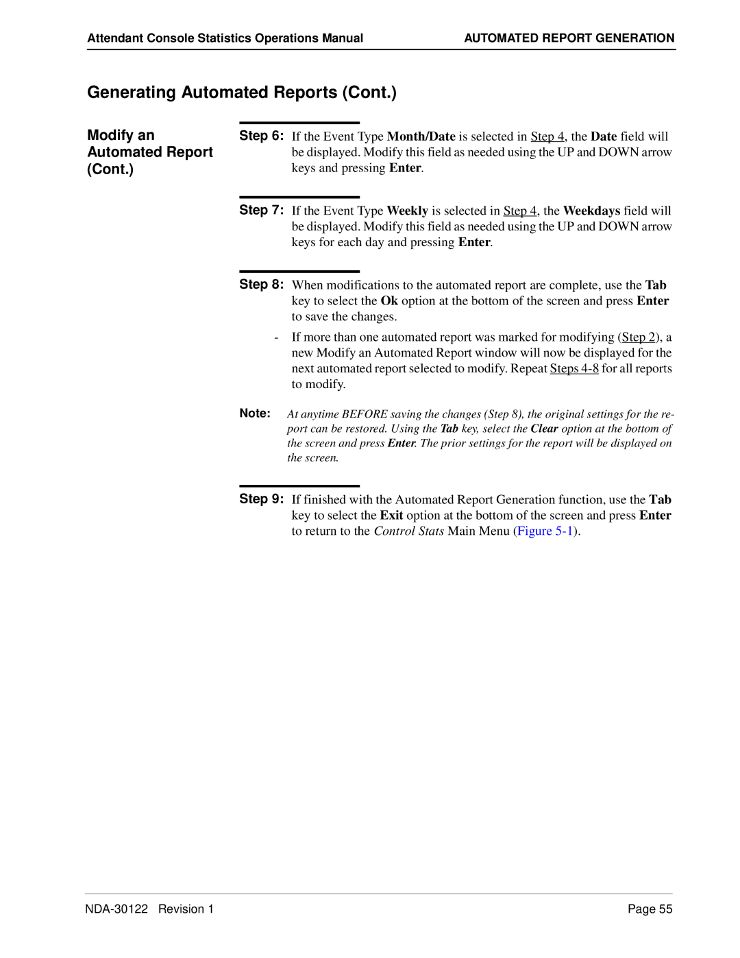 NEC NDA-30122 manual Modify an, Keys for each day and pressing Enter, To save the changes, To modify 