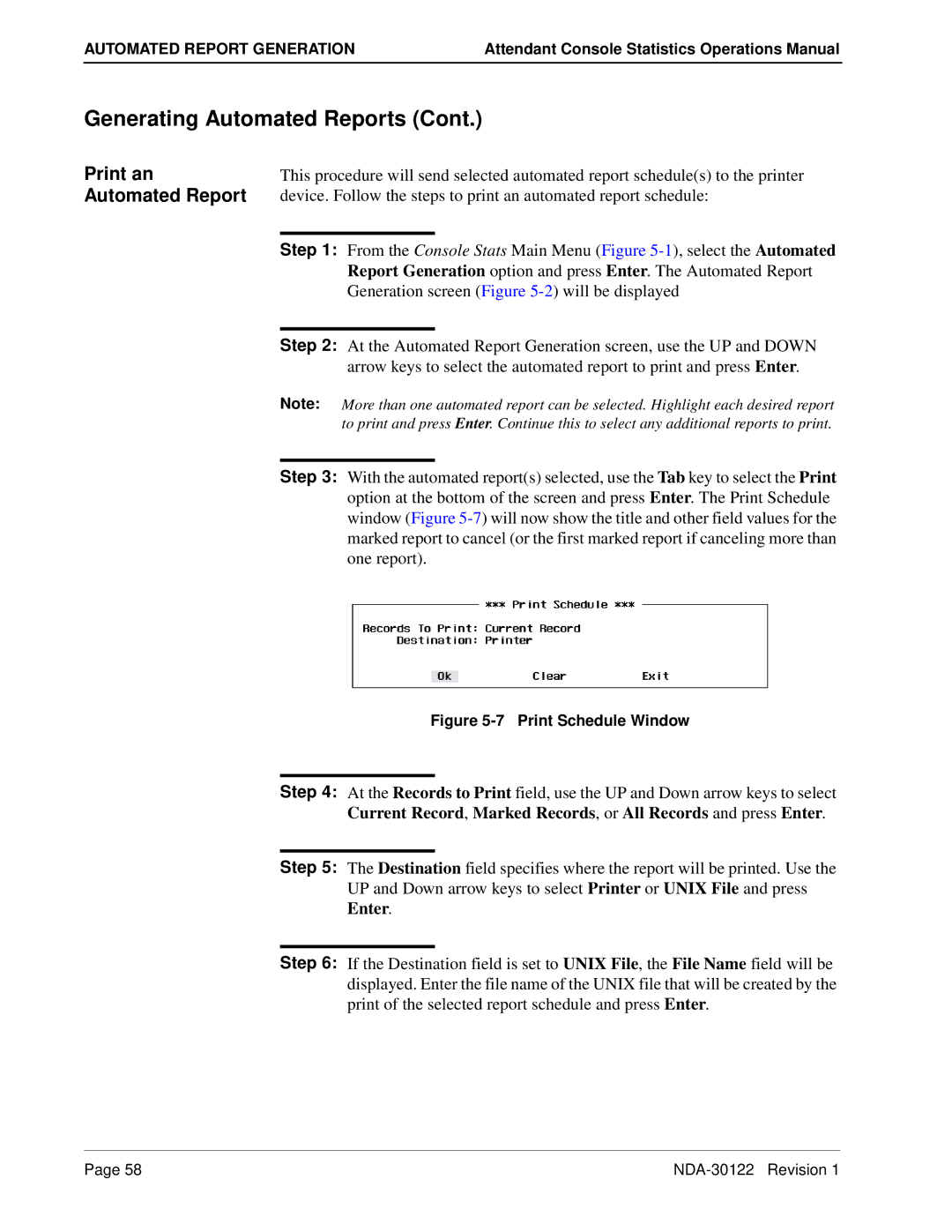 NEC NDA-30122 manual Print an Automated Report, Print Schedule Window 