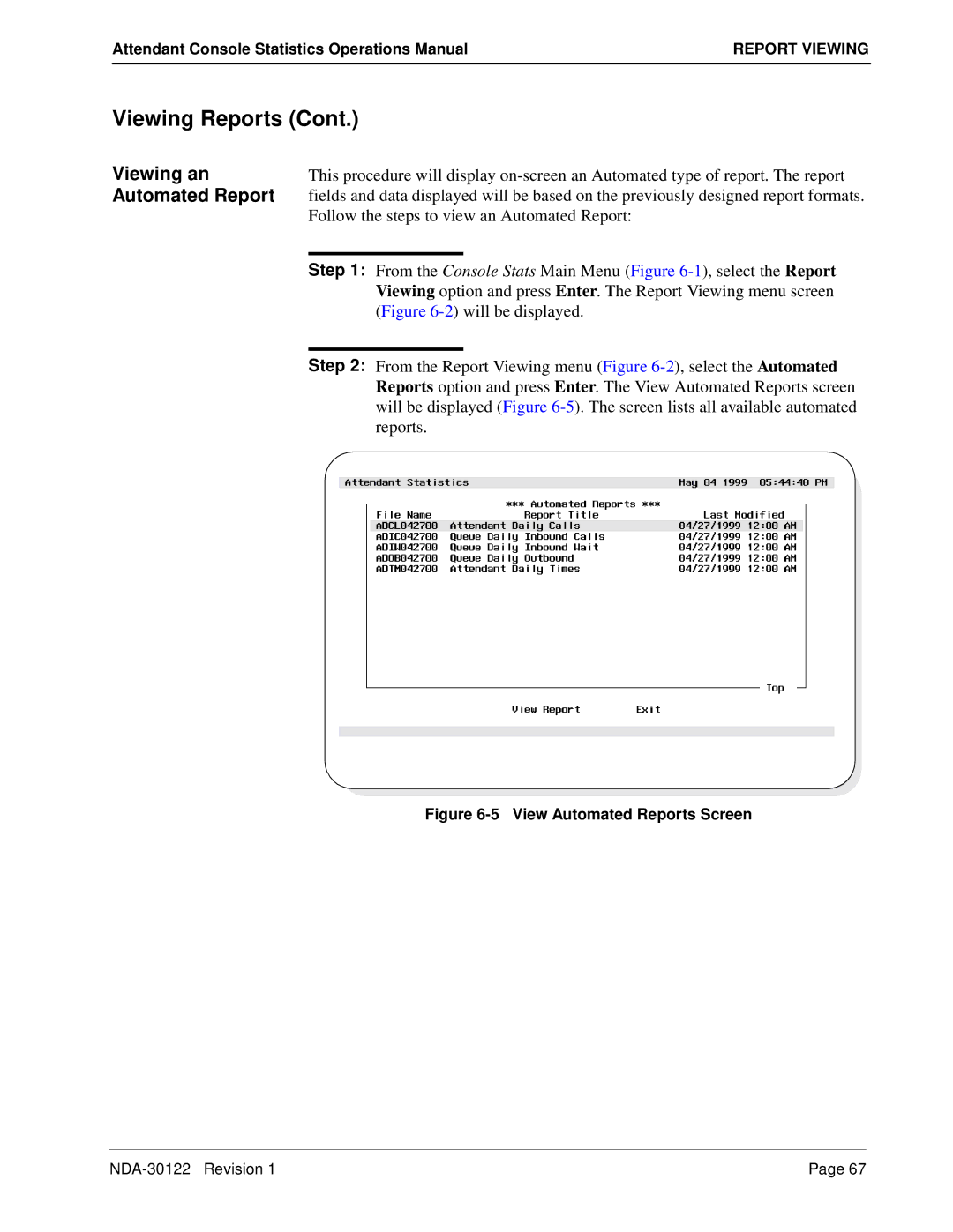 NEC NDA-30122 manual Viewing an Automated Report, View Automated Reports Screen 