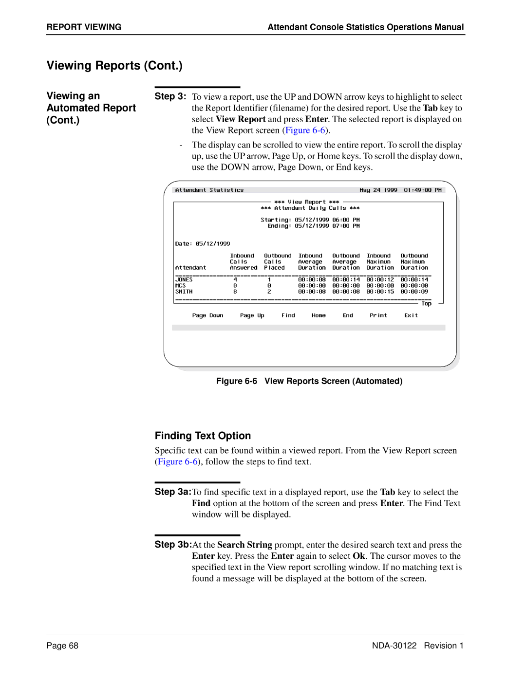 NEC NDA-30122 manual Viewing an, View Report screen Figure, Use the Down arrow, Page Down, or End keys 