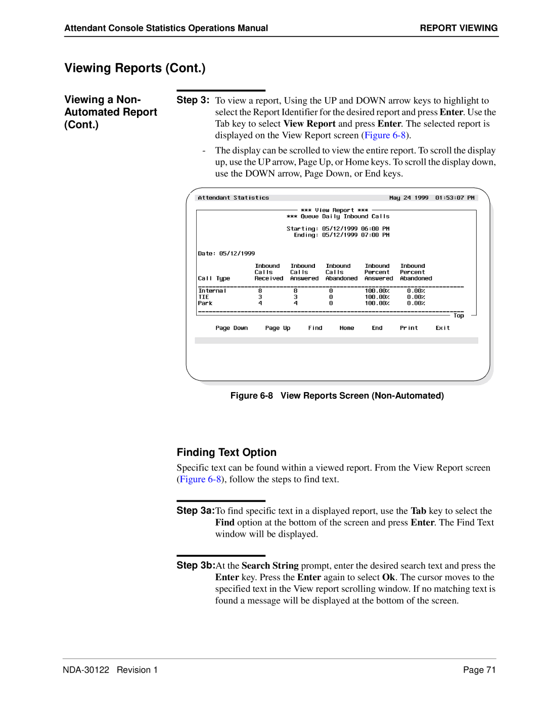 NEC NDA-30122 manual Viewing a Non, Displayed on the View Report screen Figure 