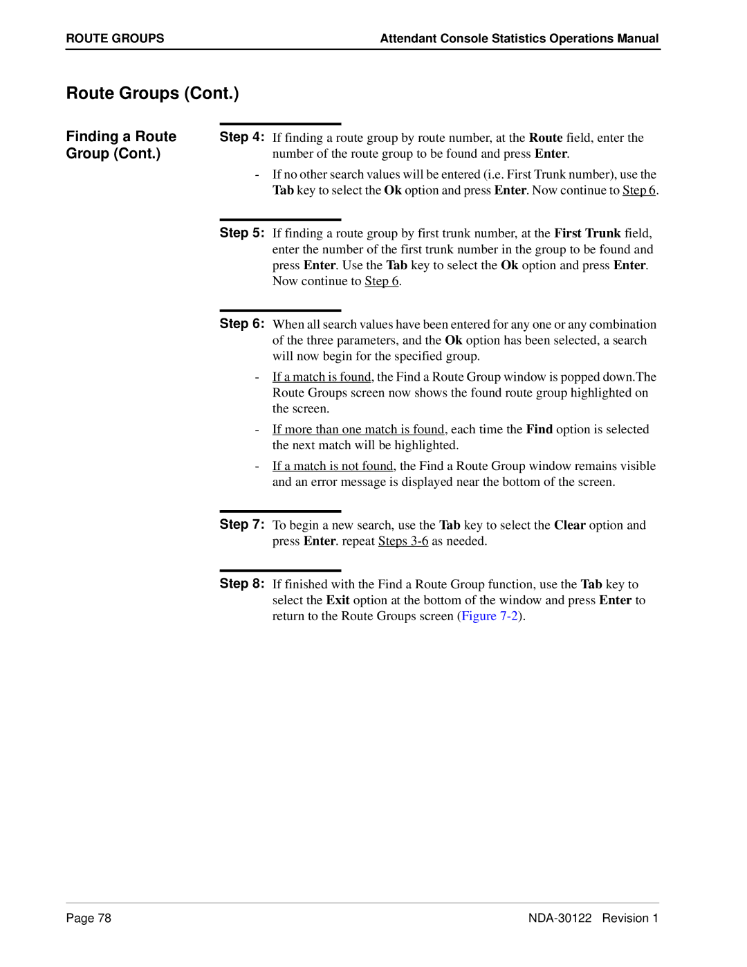 NEC NDA-30122 manual Finding a Route, Number of the route group to be found and press Enter 